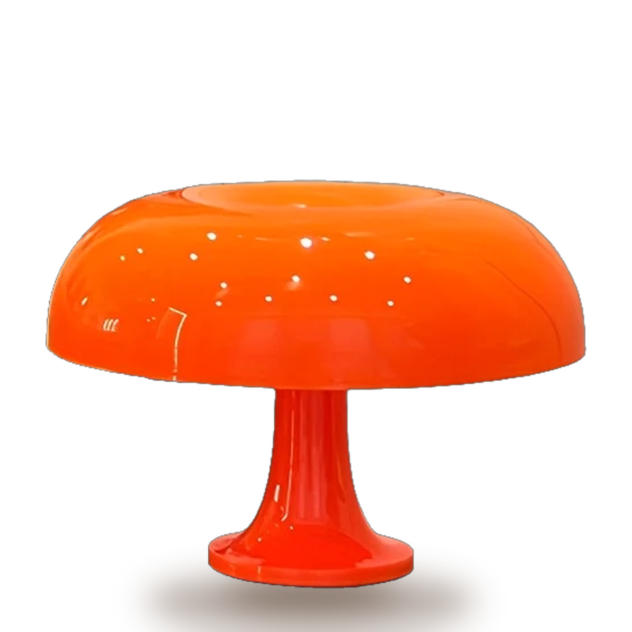 The Mushroom — a wide orange dome on a flared stem, its crown pin-perforated.