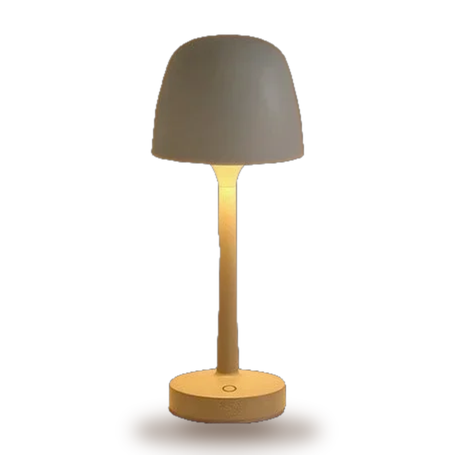 Ripple — a soft grey dome shade on a slim tapered body and disc base.